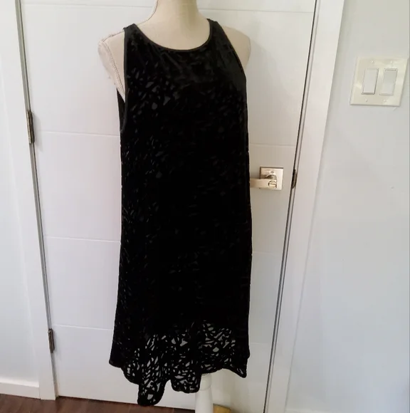 Eileen Fisher Black Velvet Vines Burnout Sleeveless Mini Dress Size M